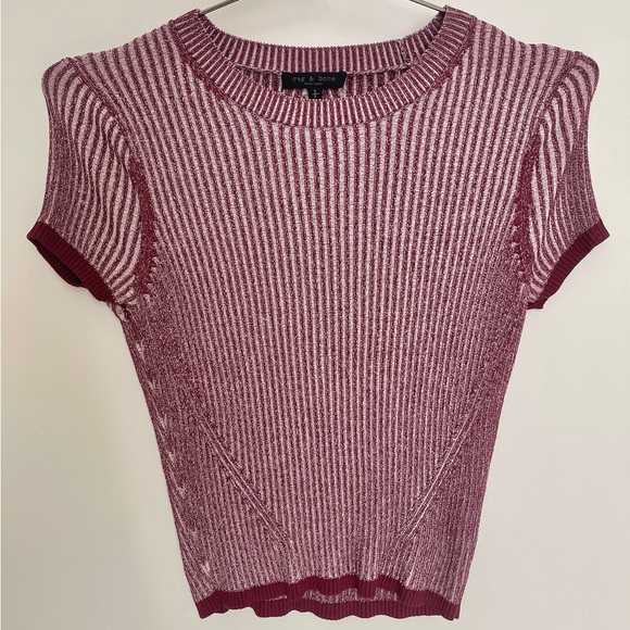 Rag & bone Ribbed Knit Top T Shirt Raspberry Pink - Picture 9 of 11